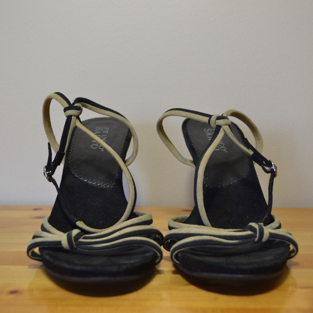 Franco Sarto strappy black and creme suede sandals